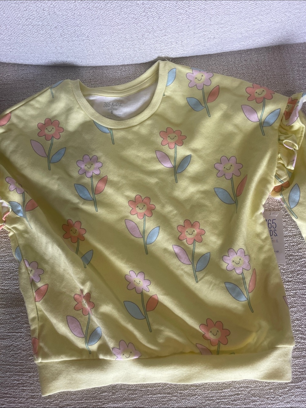 Kids Floral Ruffle Sleeve Tee - Yellow